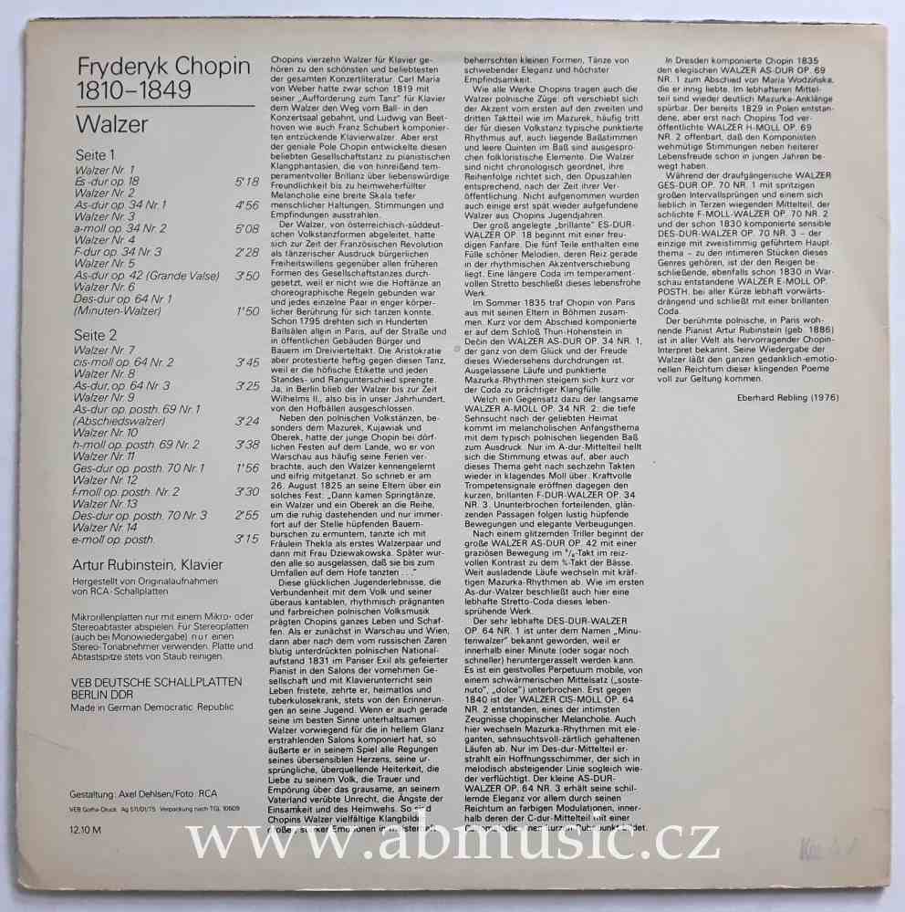 LP Fryderyk Chopin - Walzer Arthur Rubinstein 
