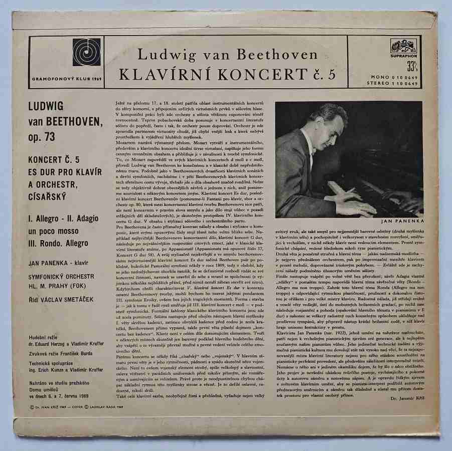 LP Ludwig Van Beethoven - Klavírní koncert č. 5 Es Dur Císařský Mono