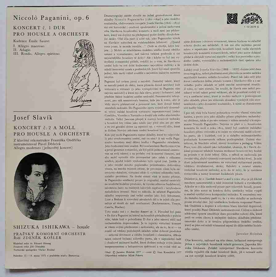 LP Niccolo Paganini - Josef Slavík - Houslové koncerty Shizuka Ishikawa