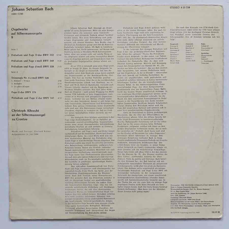 LP Johann Sebastian Bach - ORGELWERKE 8