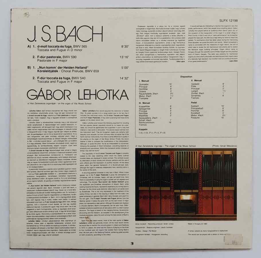 LP Johann Sebastian Bach - Toccata and Fuga in D minor Gábor Lehotka