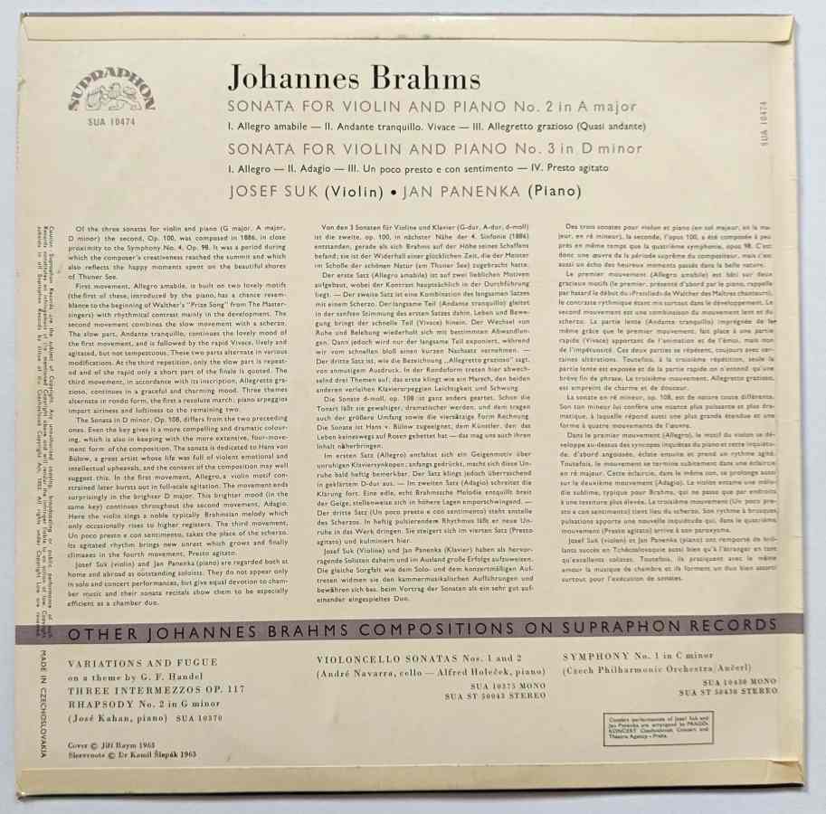 LP Johannes Brahms - VIOLIN SONATAS Nos. 2 and 3