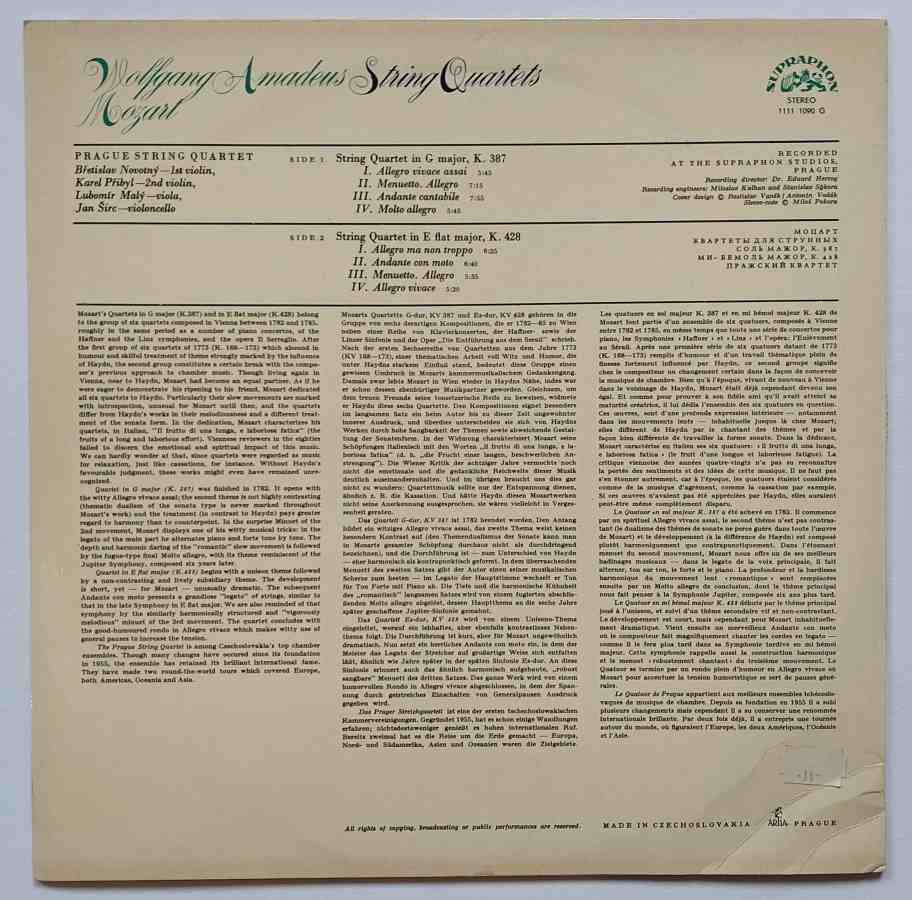 LP Mozart String Quartets - In G major K. 387