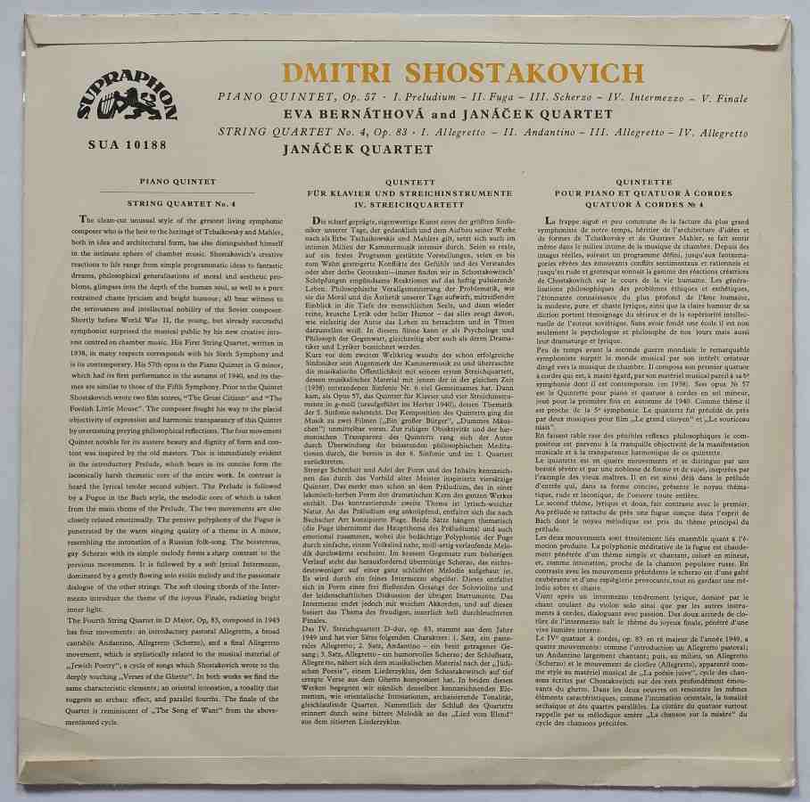 LP Dmitri Shostakovich - Piano Quintet Eva Bernáthová and Janáček Quartet