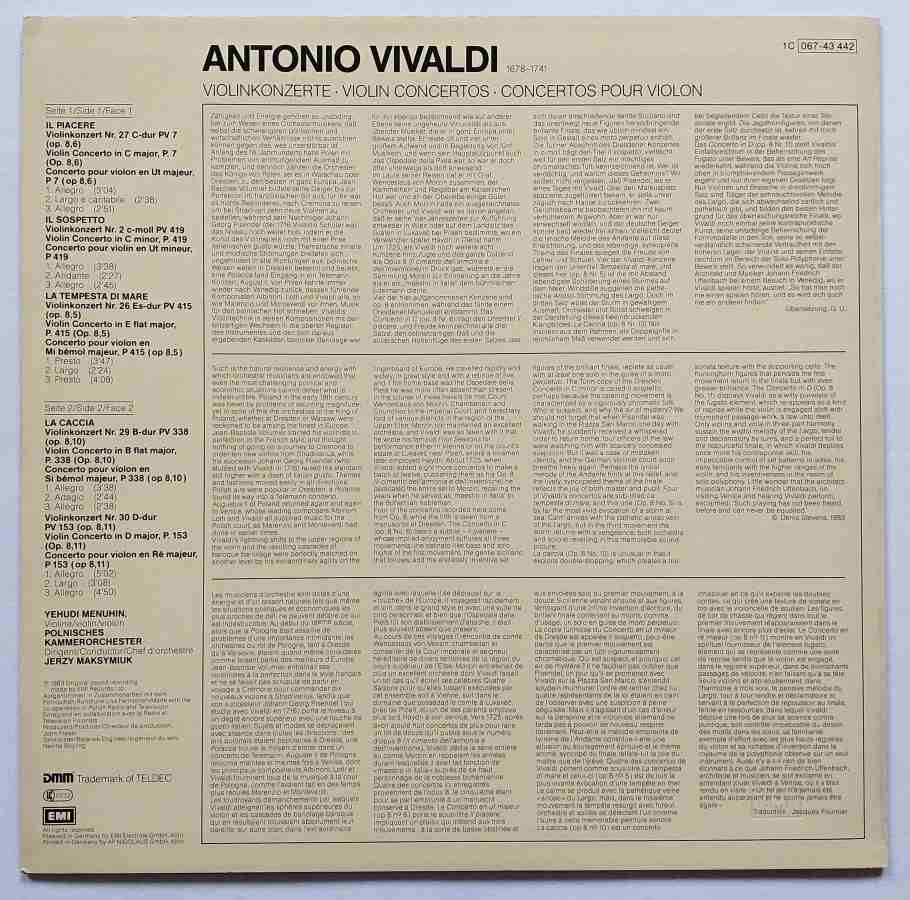 LP ANTONIO VIVALDI - YEHUDI MENUHIN FÜNF VIOLIN KONZERTE