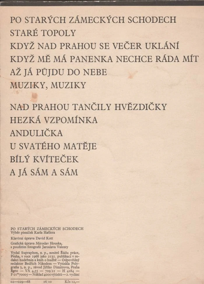 Karel Hašler - Po starých zámeckých schodech Výběr písní