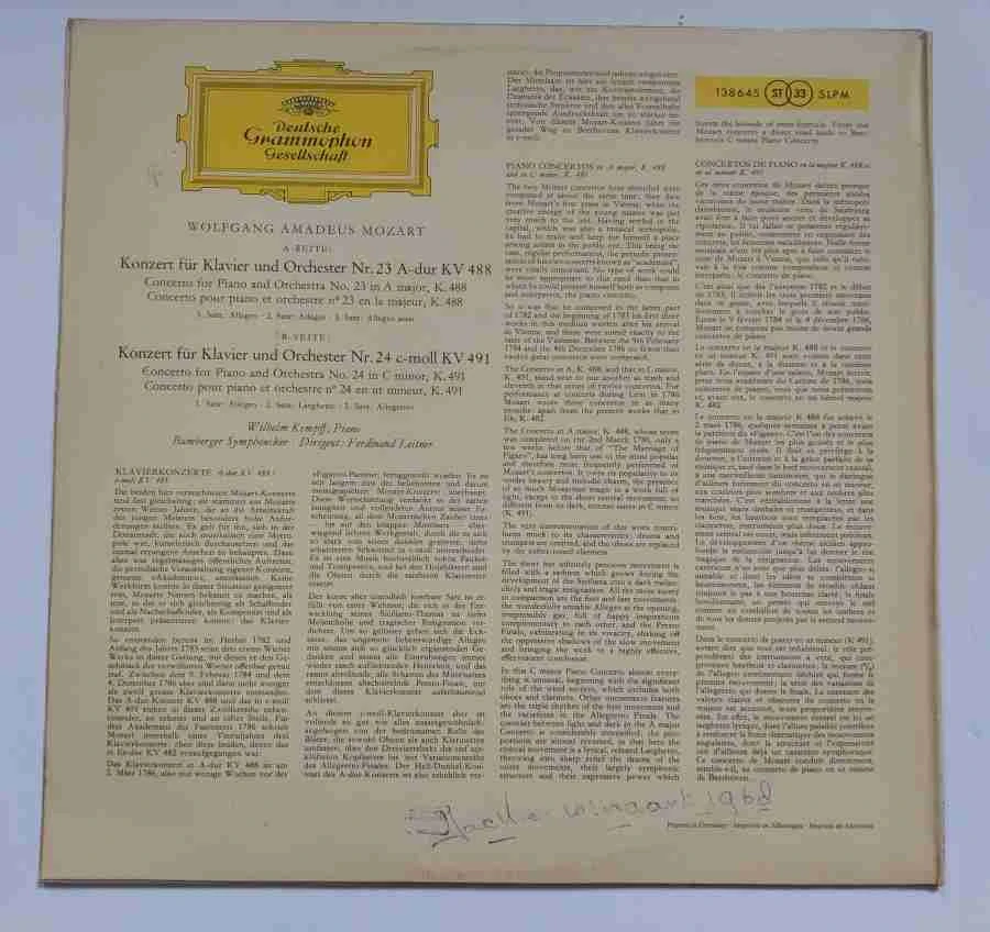 LP Wolfgang Amadeus Mozart - Klavierkonzerte A dur KV 488 und C moll KV 491