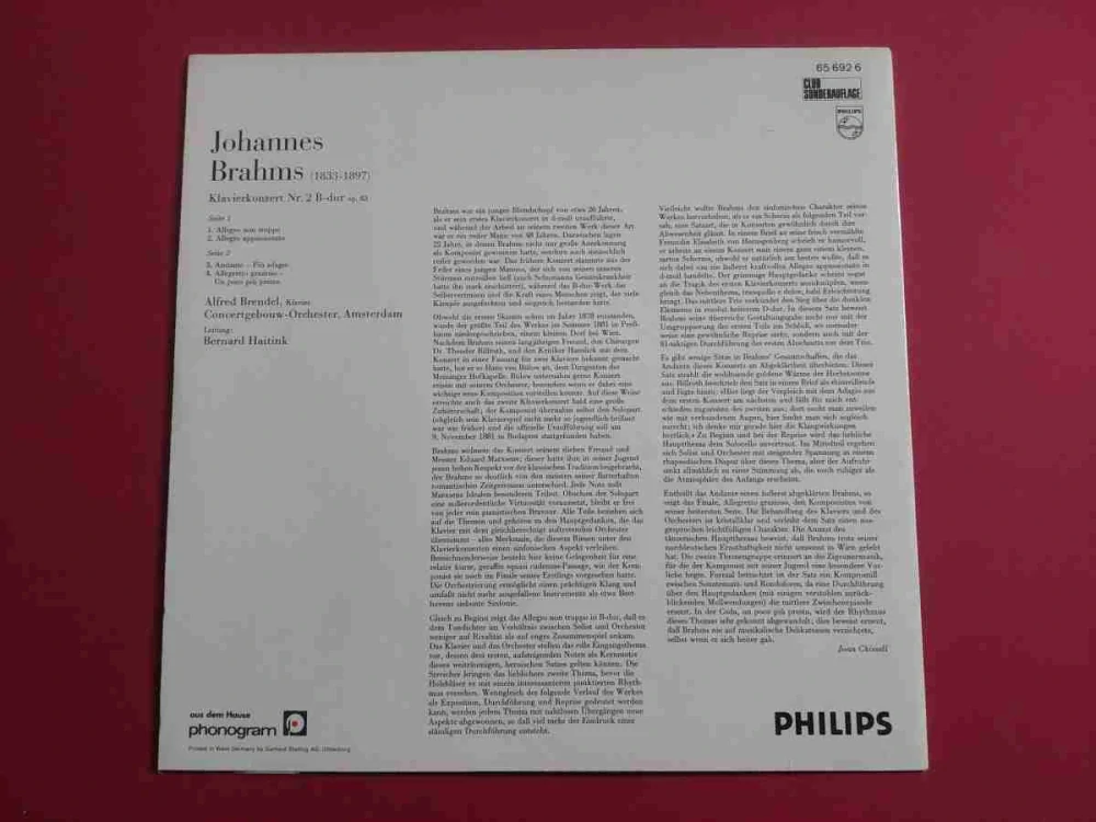 LP Brahms Klavierkonzert nr. 2 Alfred Brendel