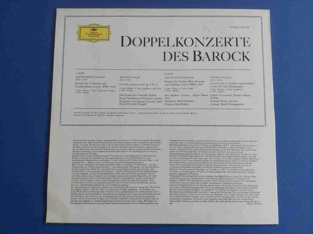 LP Bach Vivaldi Doppelkonzerte Des Barock