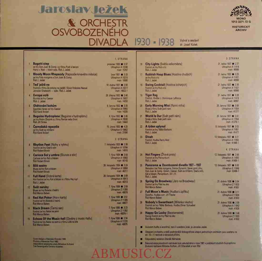 2LP Jaroslav Ježek & Orchestr Osvobozeného divadla 1930 - 1938 2LP deska / vinyl