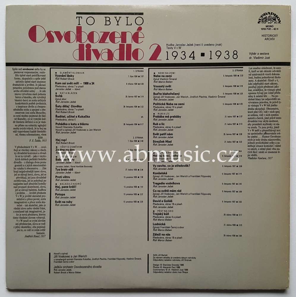 2 LP To bylo Osvobozené divadlo 2 , 1934 - 1938 , Voskovec, Werich, Ježek