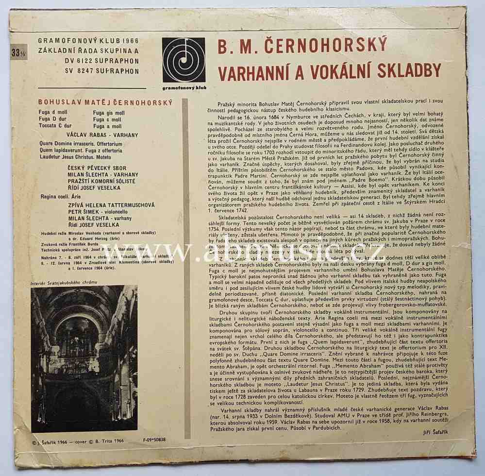 LP Varhanní a vokální skladby Bohuslava Matěje Černohorského
