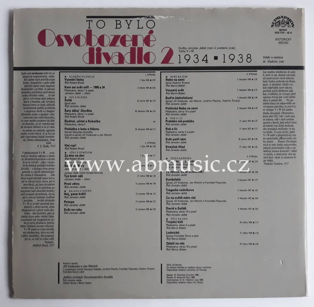 2 LP To bylo Osvobozené divadlo 2 , 1934 - 1938 , Voskovec, Werich, Ježek Vinyl