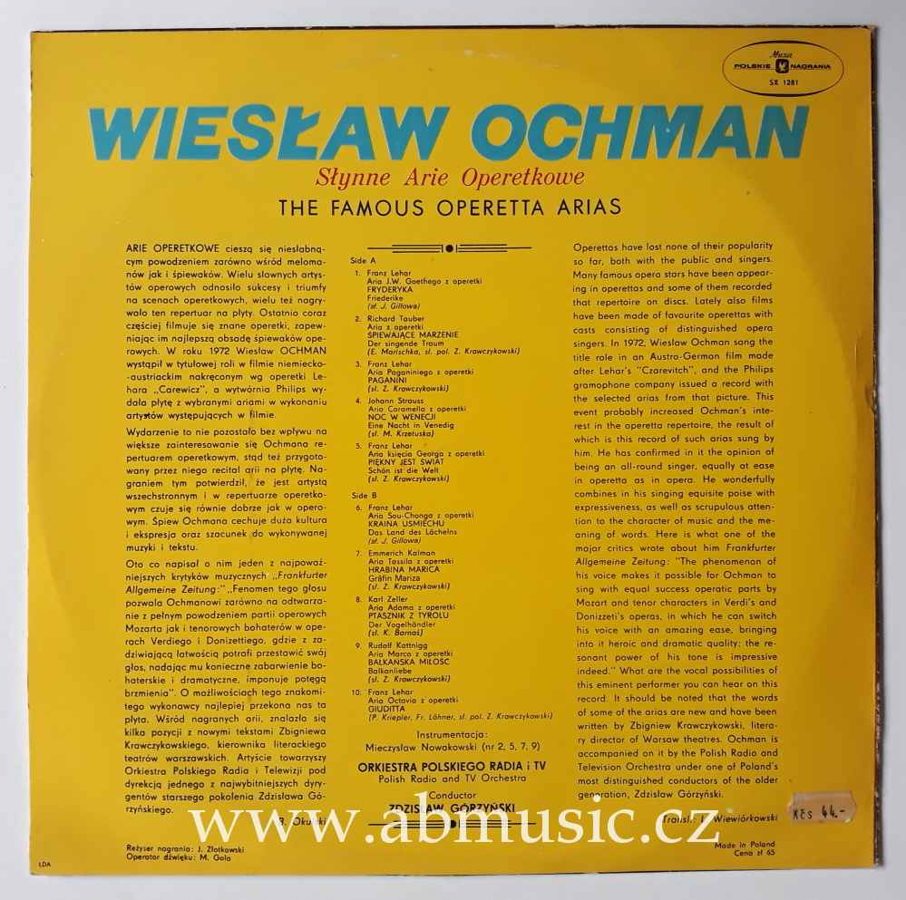LP Wiesław Ochman ‎- Słynne Arie Operetkowe