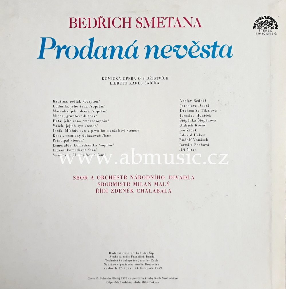 LP Bedřich Smetana - PRODANÁ NEVĚSTA 3LP BOX Chalabala