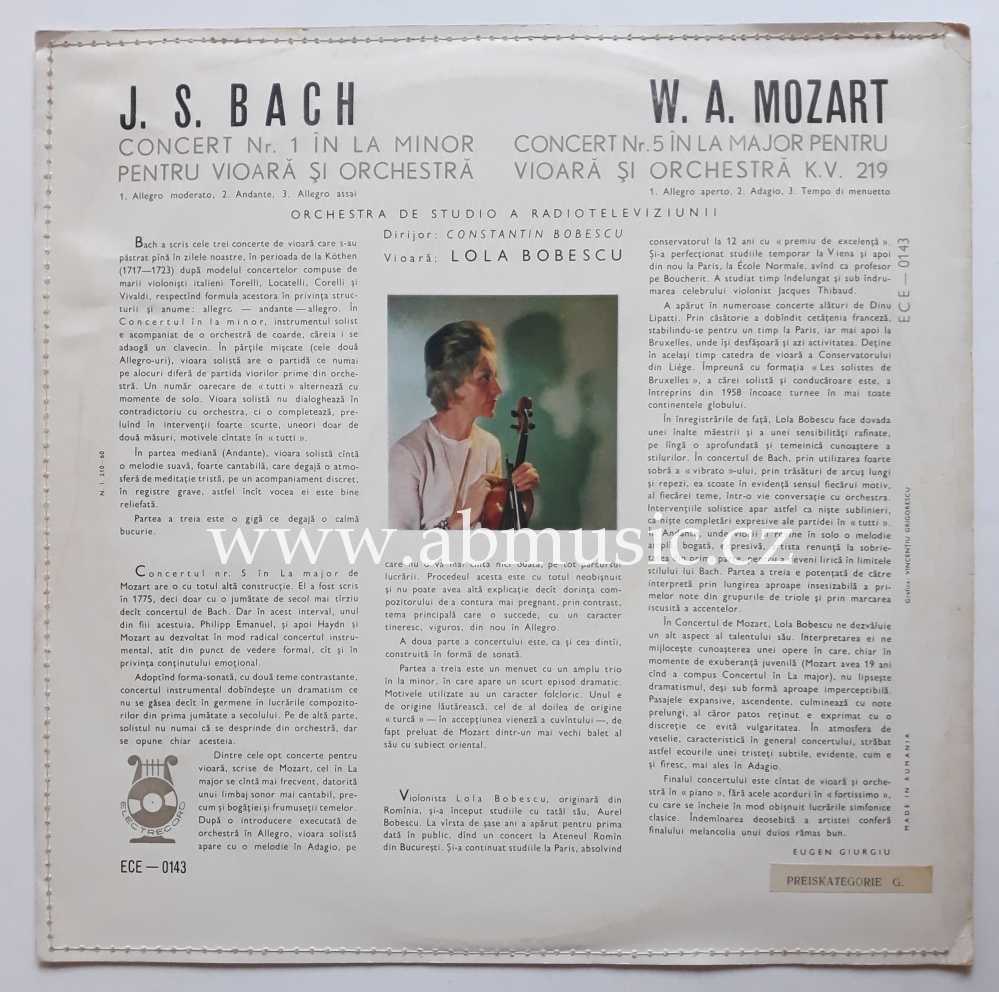 LP Lola Bobescu plays Mozart : Concerto No. 5 / Bach: Concerto No. 1 