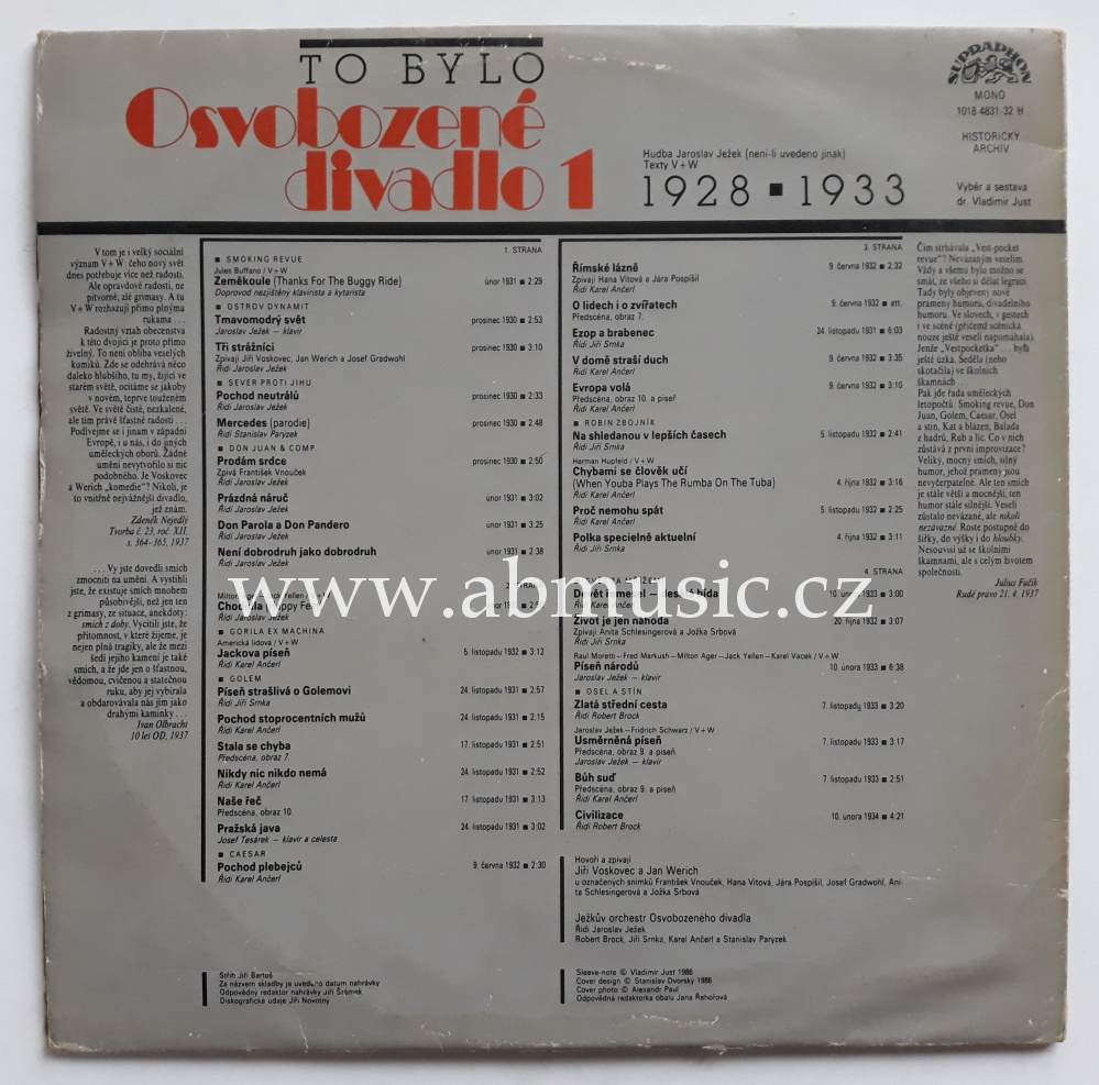 2 LP To bylo Osvobozené divadlo 1928 - 1933 , Voskovec, Werich, Ježek Vinyl