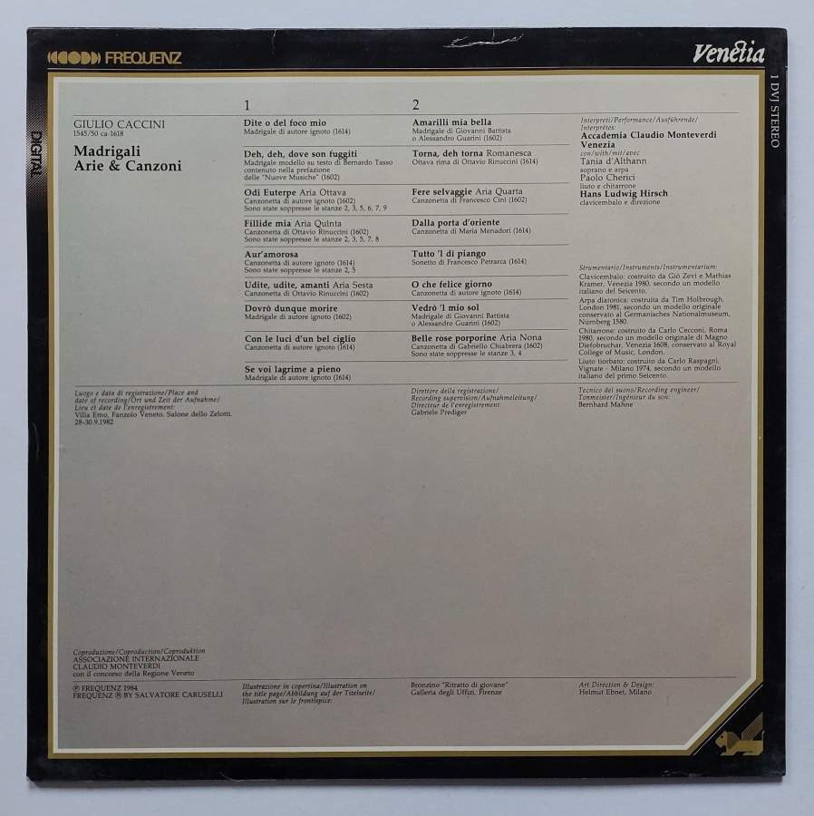 LP Giulio Caccini Madrigali Arie & Canzoni