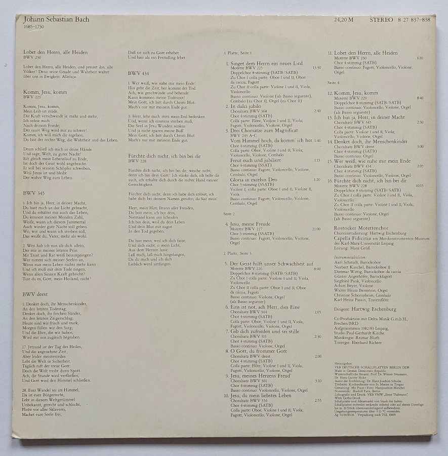 2 LP Johann Sebastian Bach - Motetten und Choräle