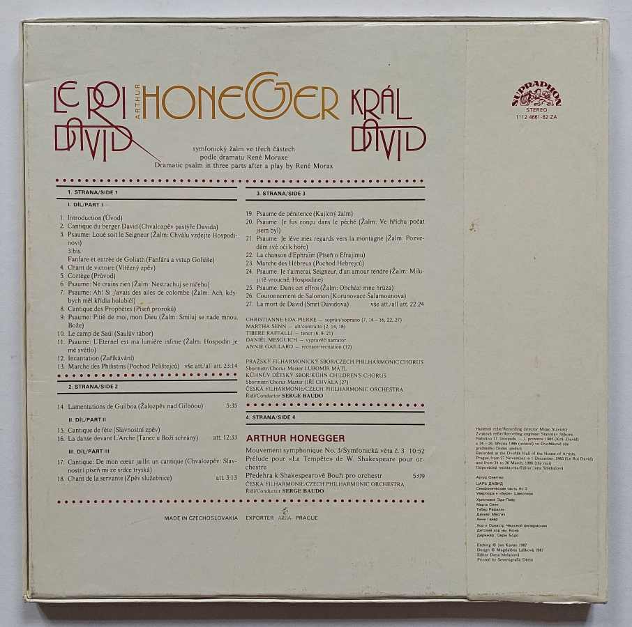 2 LP ARTHUR HONEGGER - LE ROI DAVID (KRÁL DAVID)
