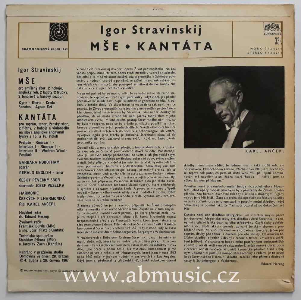 LP Igor Stravinskij - Kantáta Mše Karel Ančerl