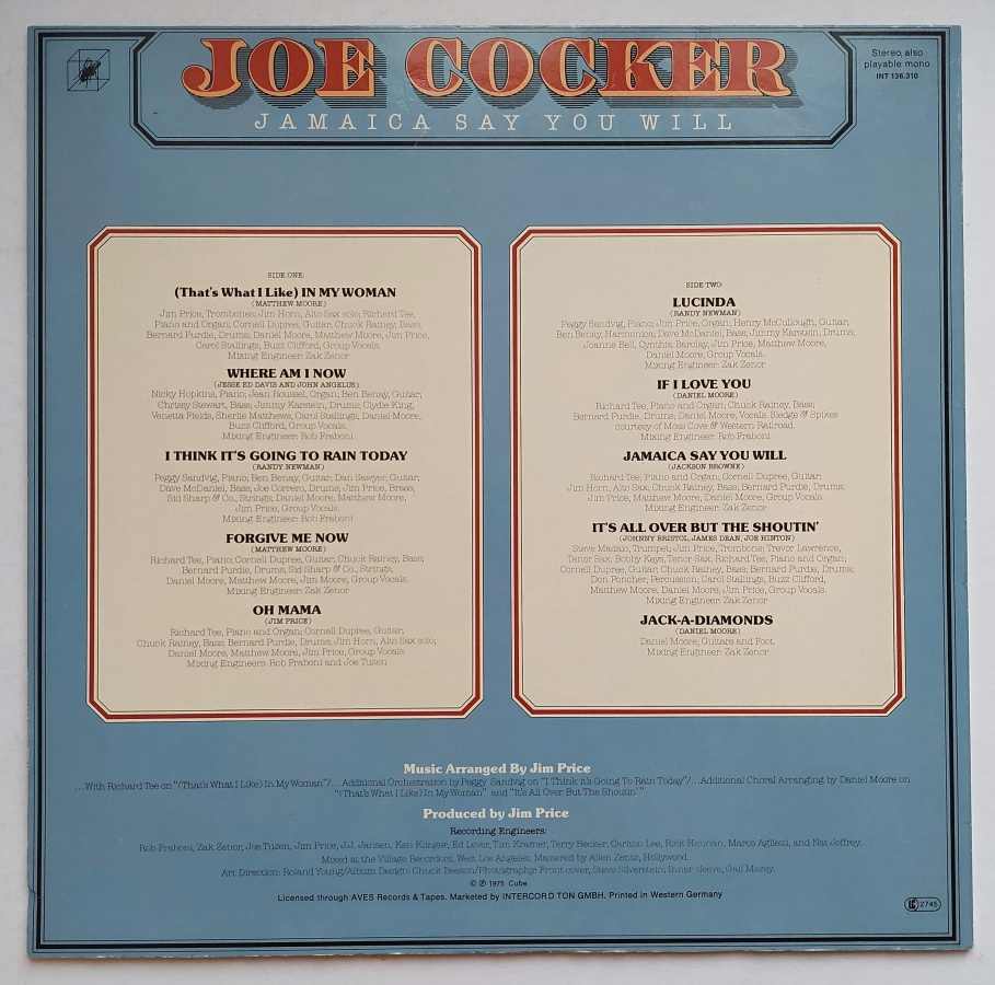 LP JOE COCKER - JAMAICA SAY YOU WILL