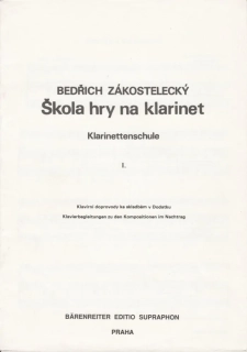 Bedřich Zákostelecký - Škola hry na klarinet Klavírní doprovody I.